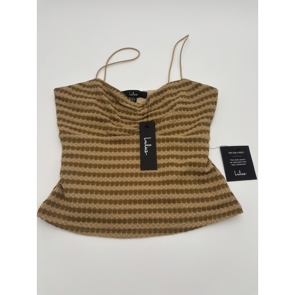 NTW Lulus the Jimena Light Brown Striped Knit Ruched Cami Top Small